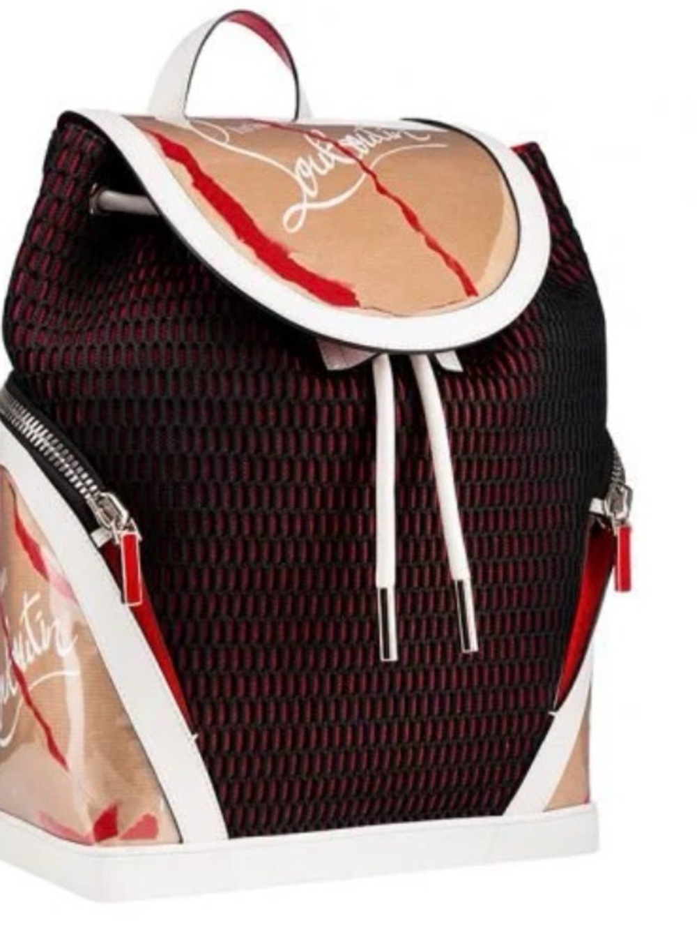 Christian Louboutin Black Explorafunk Backpack with White Trim and Red Interior - Picture 10 of 10